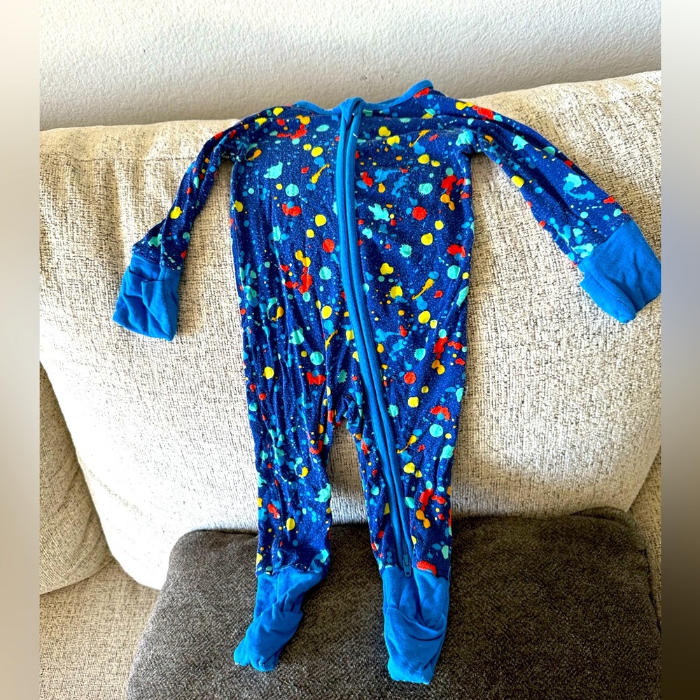 Limited edition blue paint party zippi  Little sleepies 0-3 months